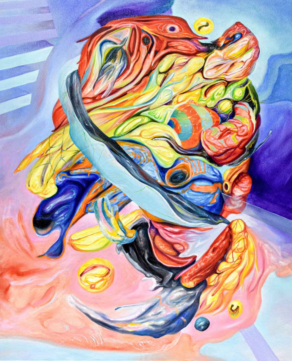 Organic Abstract Oil Painting By Andres Alvarez, 24 X 30, Sirena, Original Artwork