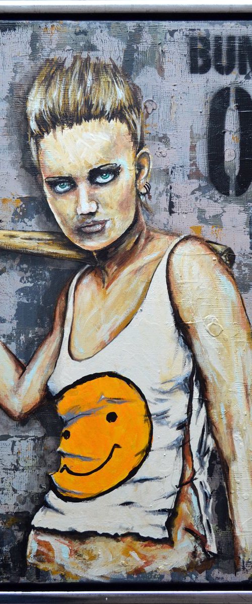 Punk Girl - Original Modern Portrait Painting Art on Canvas with Frame Ready To Hang by Jakub DK - JAKUB D KRZEWNIAK