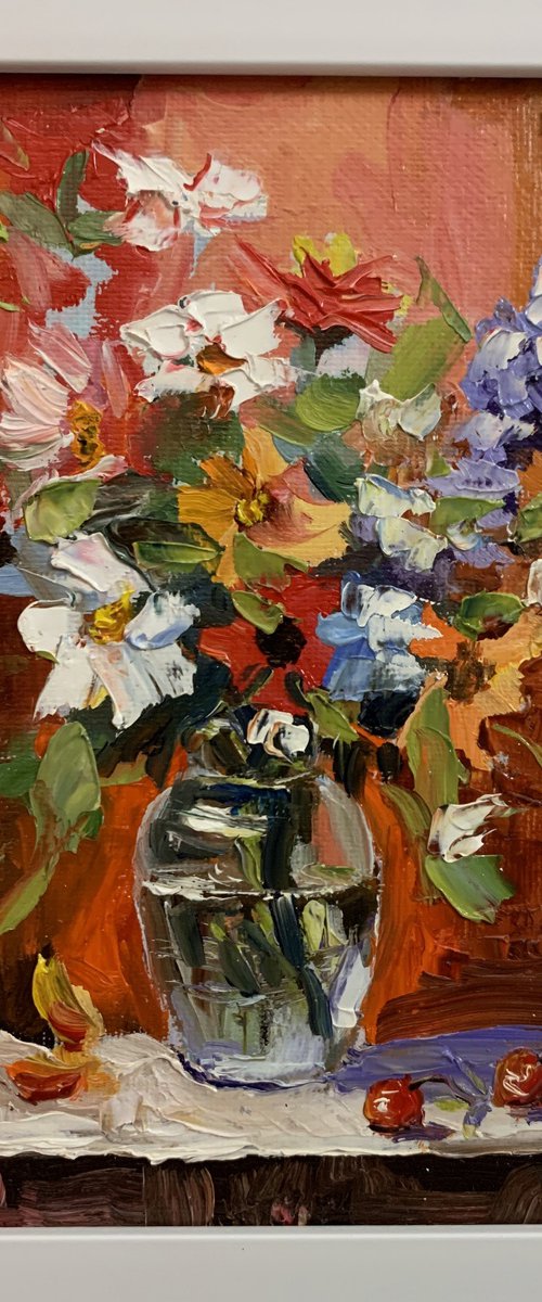 Bouquet, White flowers on red by Vita Schagen