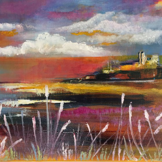 Bamburgh castle pink and gold