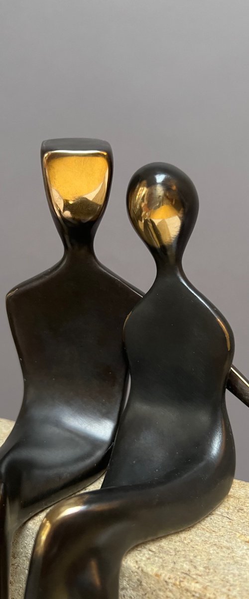 Caress 10" - romantic bronze sculpture exquisitely finished in unique gray patina by Yenny Cocq