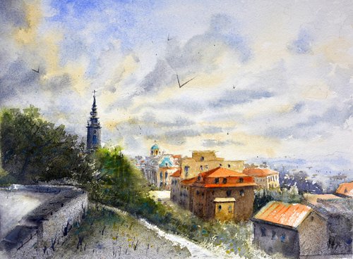 Nebo nad Sava-malom Beograd 25x36 cm 2022 by Nenad Kojić watercolorist