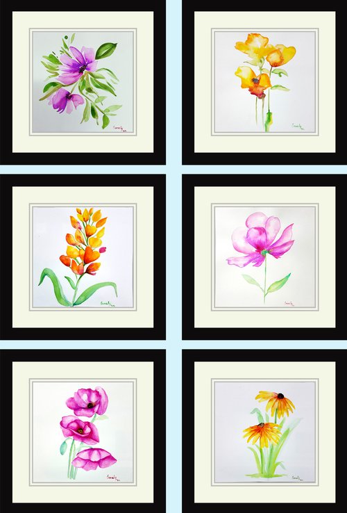 Set of 6 flowers 2 by Sonaly Gandhi
