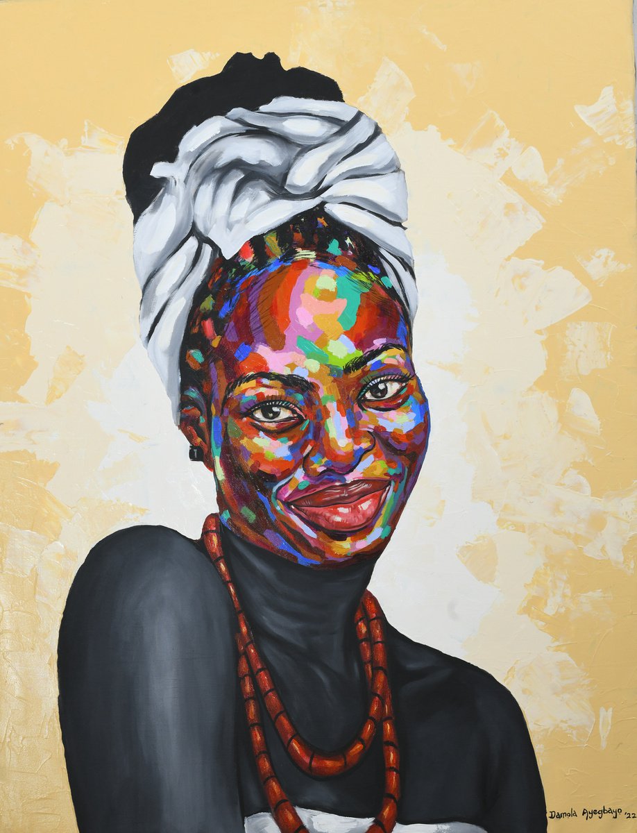Impressionistic Portrait Acrylic Painting By Damola Ayegbayo, 36 X 48, Culture 3, Original Artwork