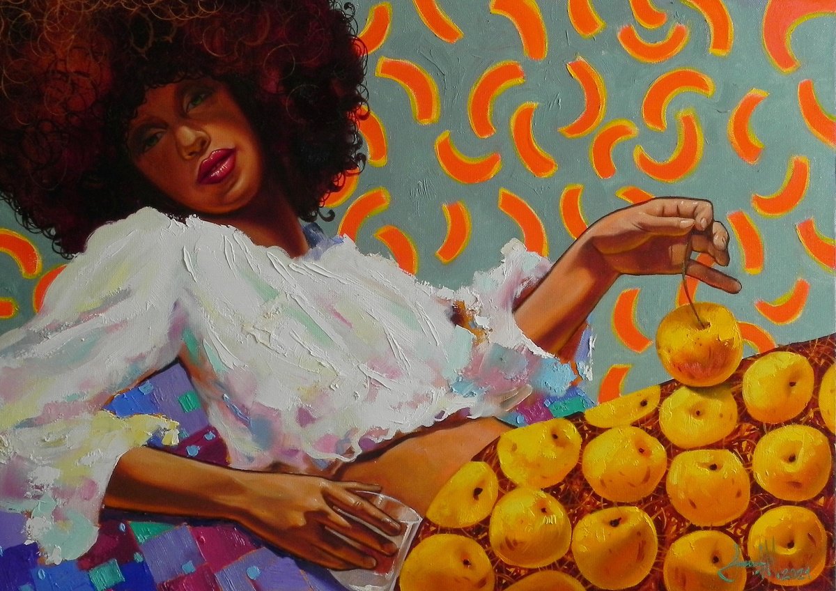 Impressionistic Portrait Oil Painting By Mykhailo Novikov, 28 X 20", "Golden Impression", Original Artwork