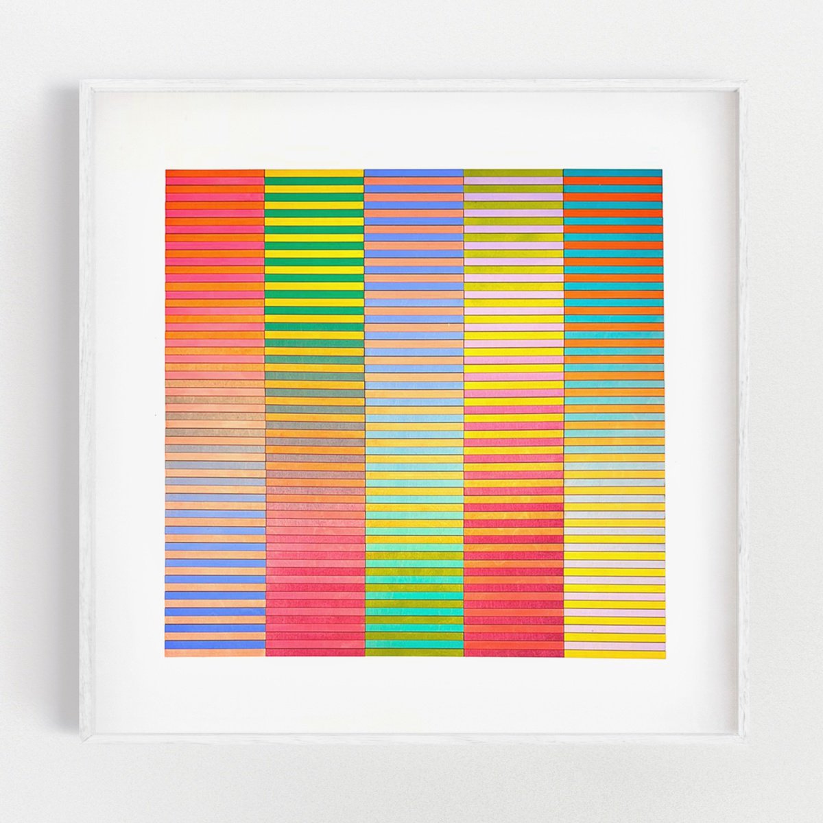 Geometric Abstract Acrylic Painting By Amelia Coward, 33 X 33, Five Panel Stripe, Original Artwork