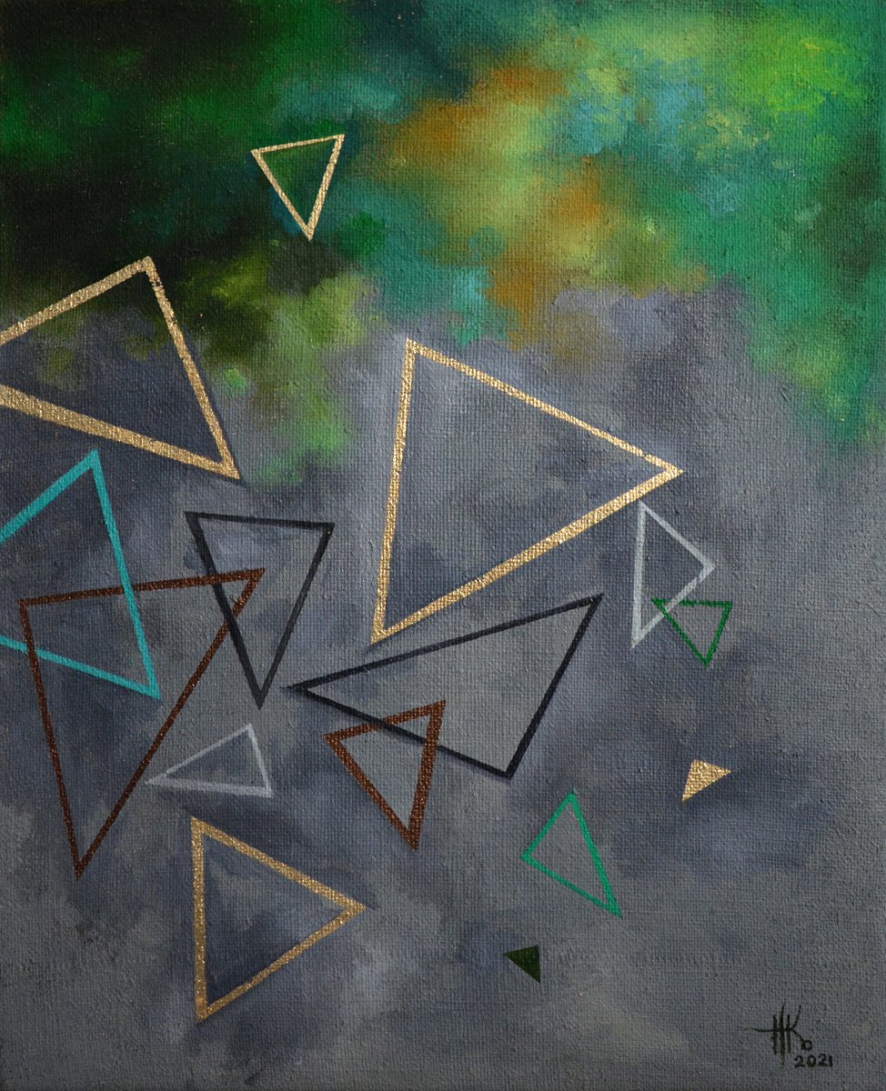 Geometric Abstract Painting By Zhanna Kondratenko, 24 X 30", Motion. Grey, Original Artwork