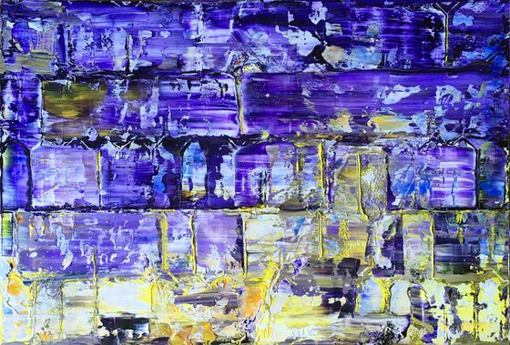 "Purple Pillars" - FREE USA SHIPPING - Original PMS Oil Painting On Reclaimed Wood, Framed - 38 x 26 inches