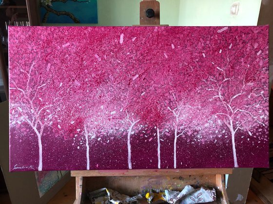 Abstract pink garden painting on canvas
