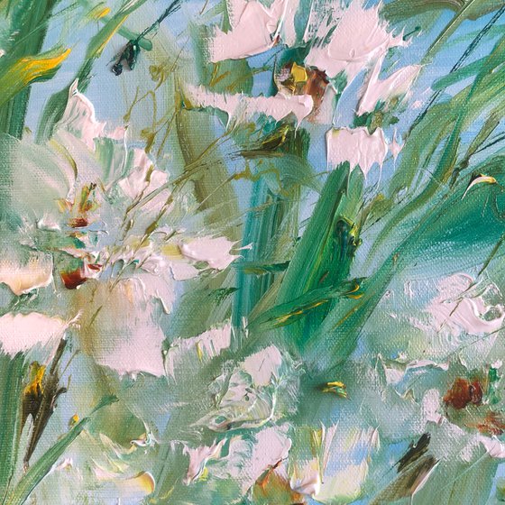 SUMMER PALETTE - Nature. Flowers. Strokes. Daffodils. Stems. Green. Delicate gamma.