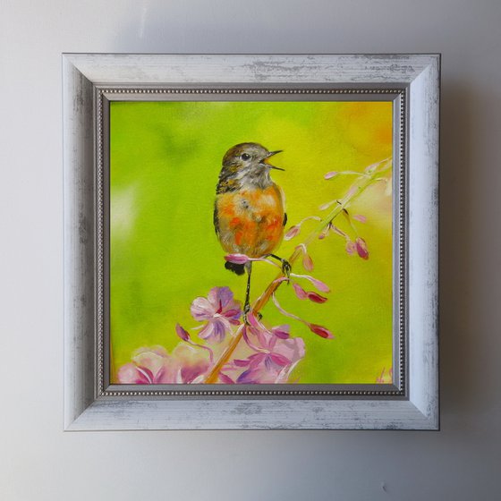 Flower Bird Painting Robin