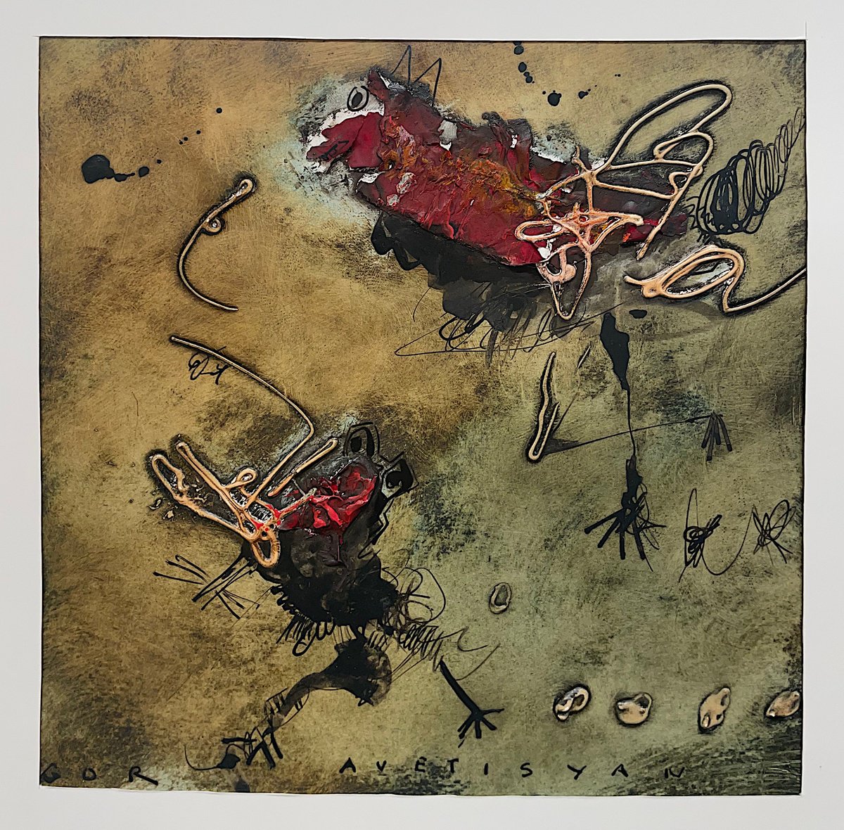 Expressive Portrait Acrylic Painting By Gor Avetisyan, 7 X 7, Black & White Composition Vi, Original Artwork