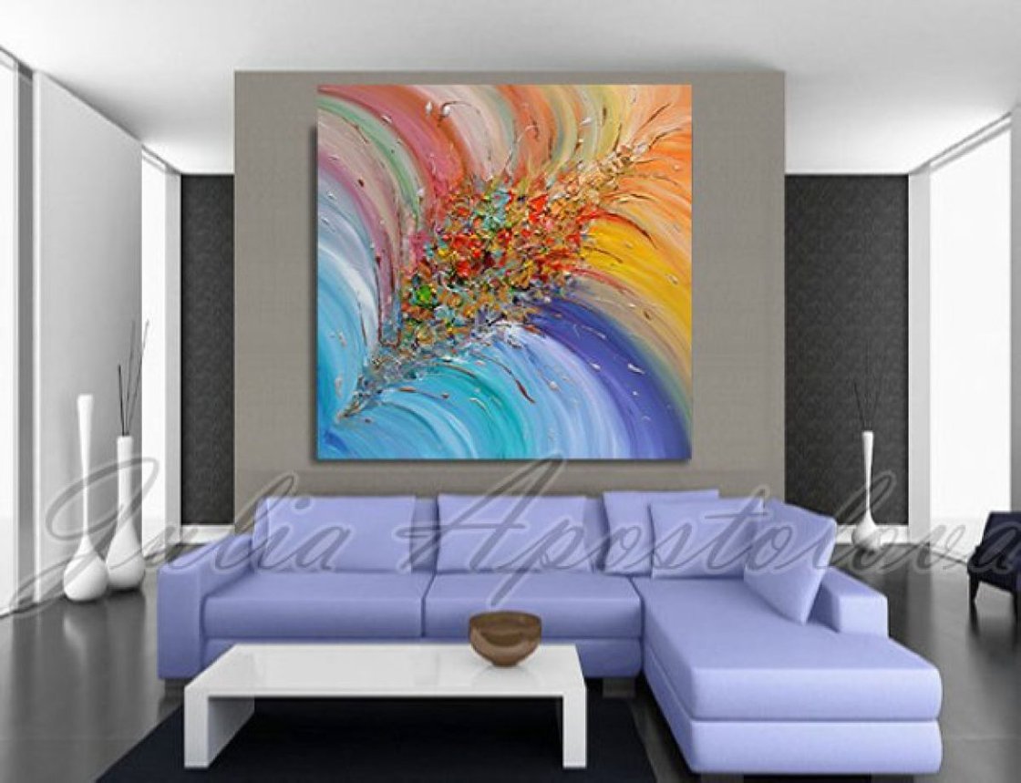 Original Contemporary Colorful Abstract Painting, Rainbow Floral
