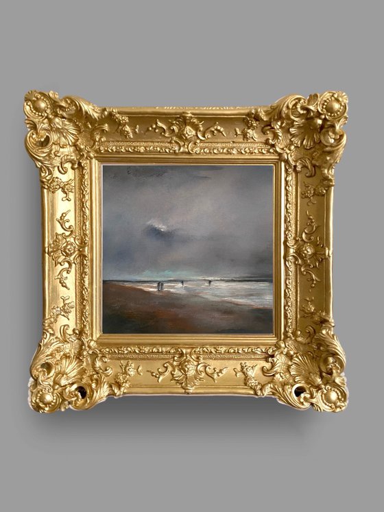 Before warm rain 28X28 cm in gypsum black mat frame oil painting by Elena Troyanskaya