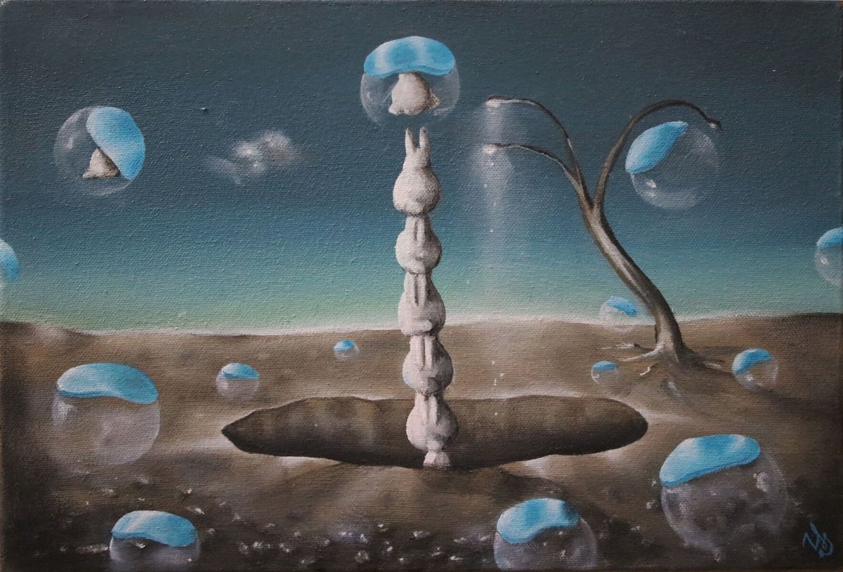 Surrealistic Animal Oil Painting By Vanessa T Stefanova, 12 X 8", The Rabbit Hole, Original Artwork