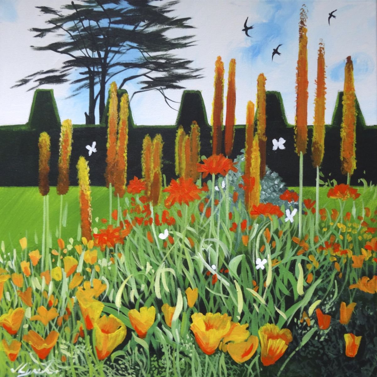Foxtail lilies and Californian poppies in the summer garden by Joseph Lynch