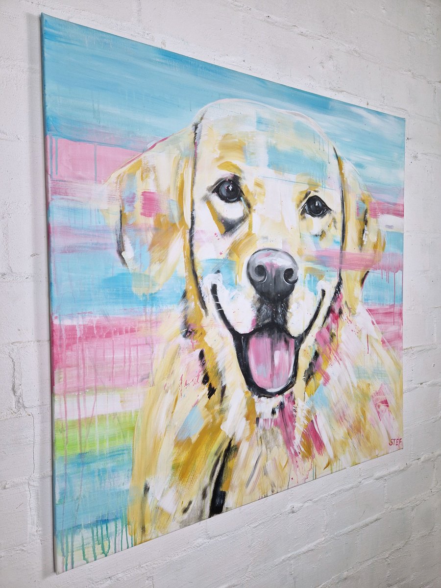 Expressive Animal Acrylic Painting By Stefanie Rogge, 39 X 39", Dog Moment #4, Original Artwork
