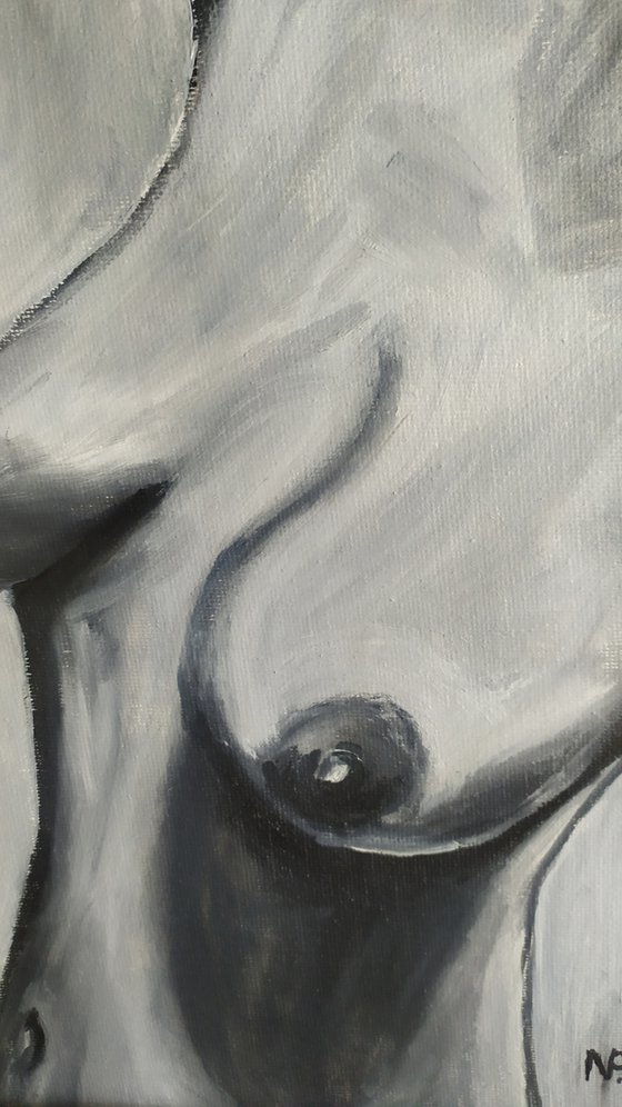 In the shower, erotic nude black and white oil painting, Gift, bedroom painting
