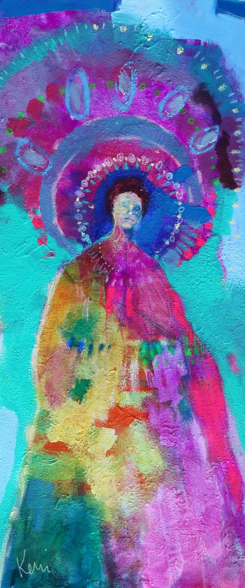 The Seeker 12x24" Colorful Original Abstract Figure Painting on Canvas by Kerri McCabe