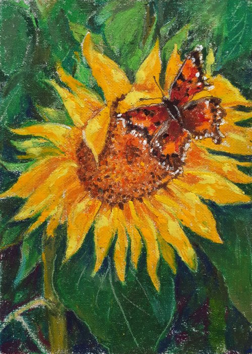 Butterfly on a Sunflower... /  ORIGINAL PAINTING by Salana Art Gallery