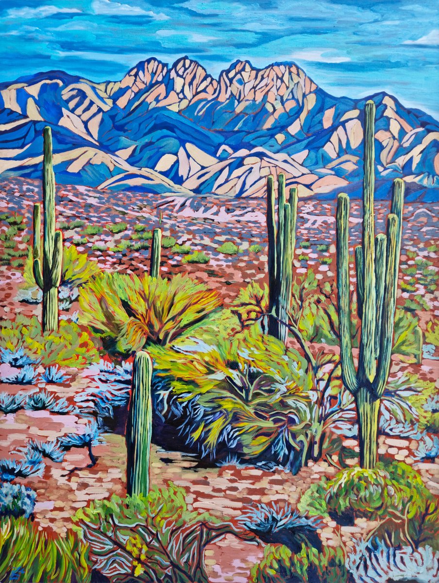 Impressionistic Landscape Oil Painting By Zulfiya Mukhamadeyeva, 24 X 31", Four Peaks, Original Artwork