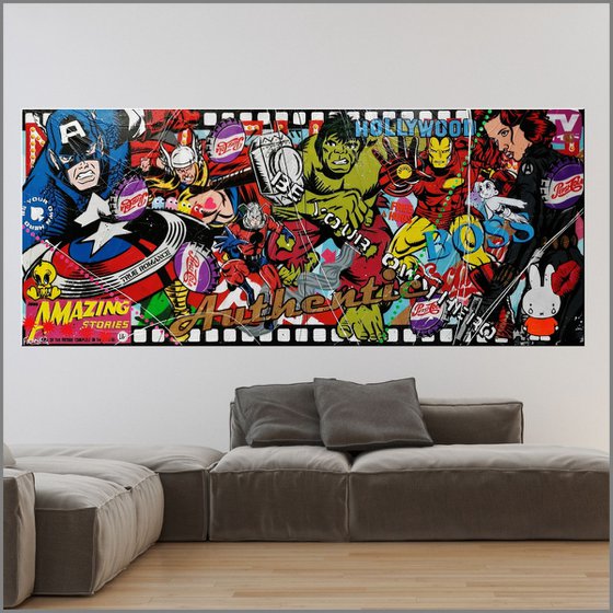 Hero's - Then There Were 5 240cm x 100cm Avengers Urban Pop Art
