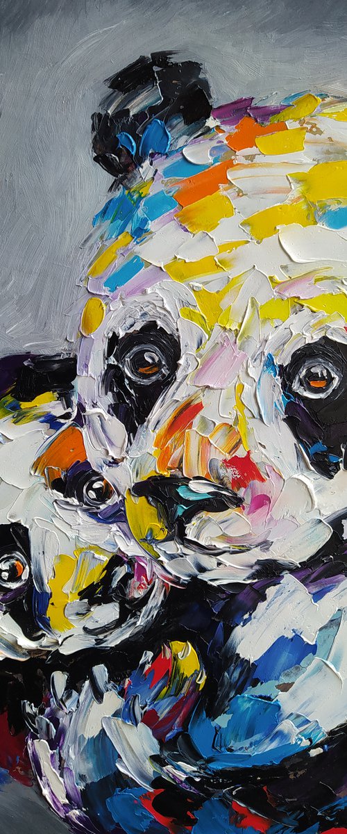 Mother is near -  panda, pandas, panda oil painting, mother's love, animal, animal face, love, mother, painting on canvas, gift, animals art, animals oil painting by Anastasia Kozorez
