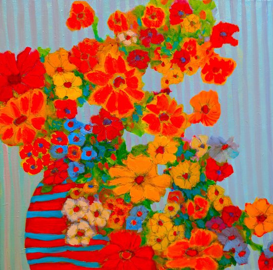 Striped wase with Flowers.