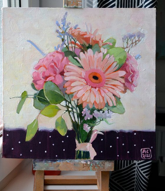 bouquet of gerbera and pinks