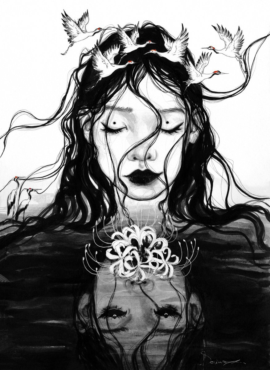 Expressive Portrait Ink Drawing By Doriana Popa, 12 X 16, Deep Within, Original Artwork