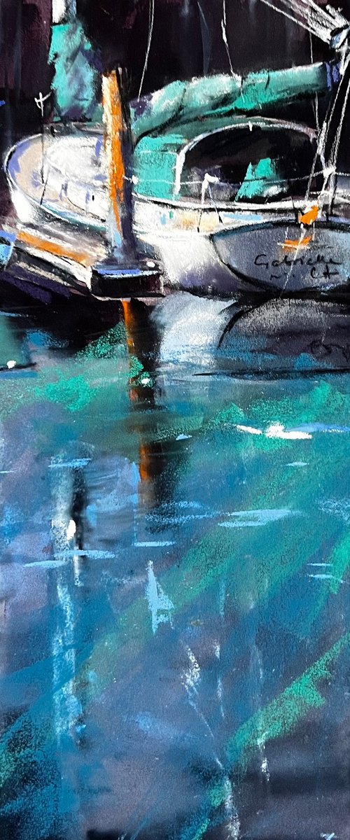 Boat in Harbour Painting by Yana Ivannikova