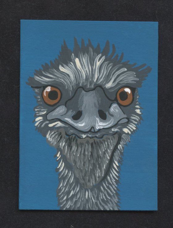 ACEO ATC Original Miniature Painting Emu Wildlife Large  Bird Art-Carla Smale