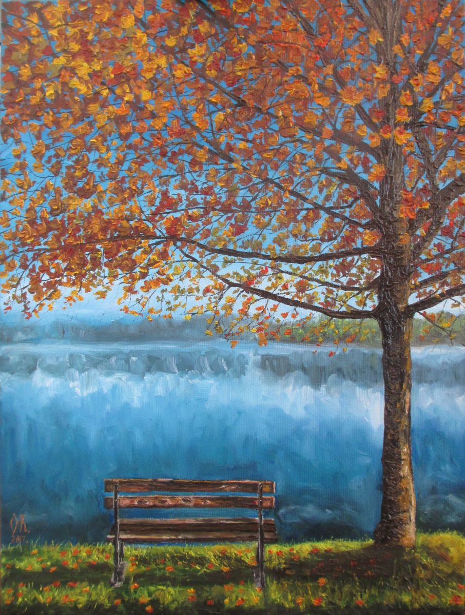 Photorealistic Landscape Oil Painting By Olga Knezevic, 12 X 16", Peaceful Place, Original Artwork