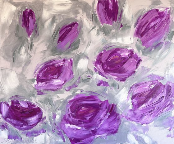 Violet mix - large roses, rough, abstract flowers ХL.