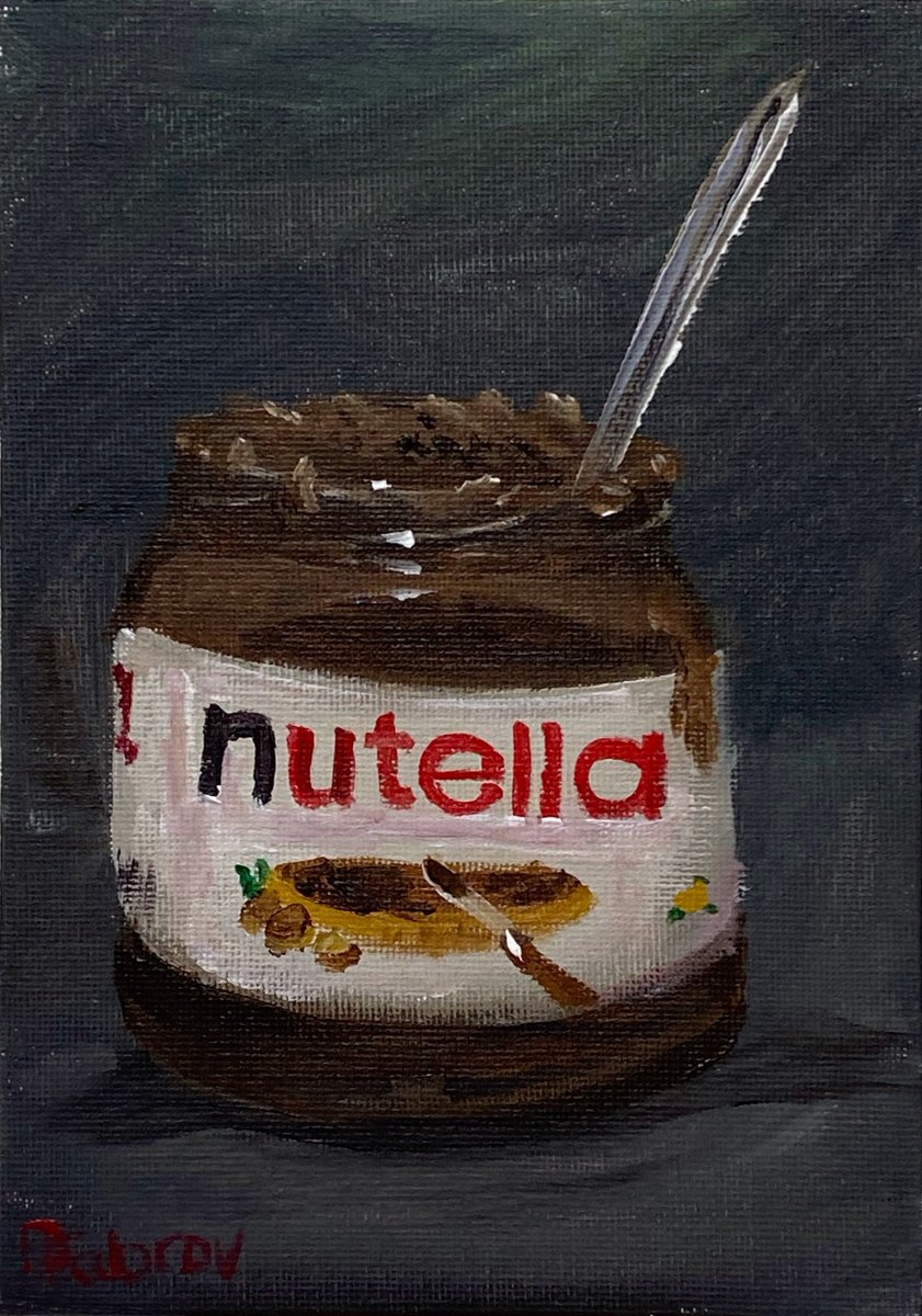 Impressionistic Still Life Acrylic Painting By Dmitry Fedorov, 5 X 7, Still Life With Nutella, Original Artwork