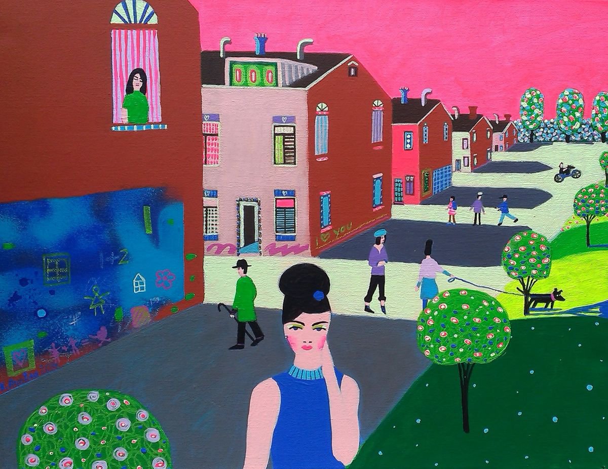 Impressionistic Cityscapes Acrylic Painting By Katrina Avotina, 18 X 14", What Happened In "Runswick Place"?, Original Artwork