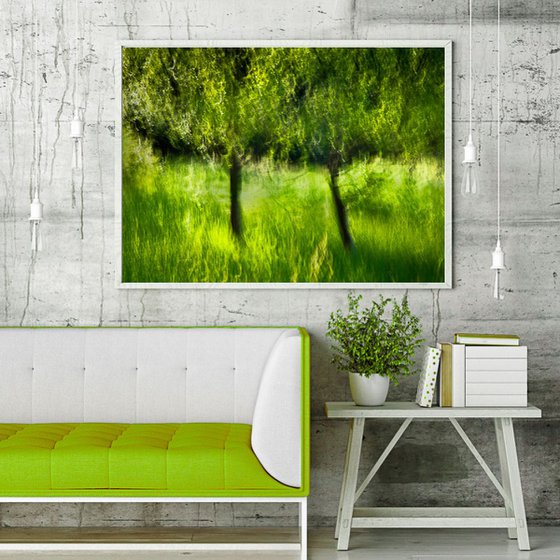 The Picnic Spot - lime green abstract on canvas