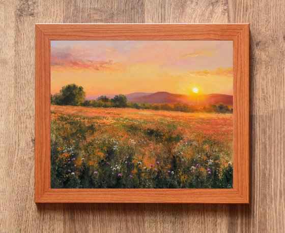 Golden sunset among wildflowers