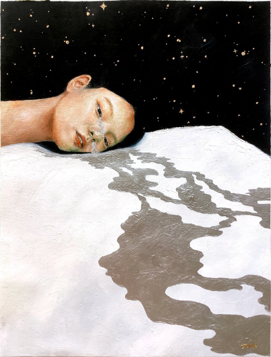 Surrealistic Portrait Oil Painting By Joule Kim, 9 X 12", Melancholy Metamorphosis, Original Artwork