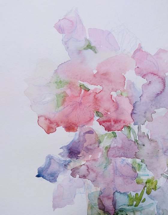 Sweet pea.  Original watercolour painting 2021