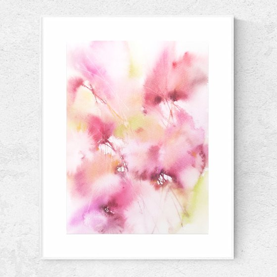 Pink flowers set, watercolor loose flowers painting