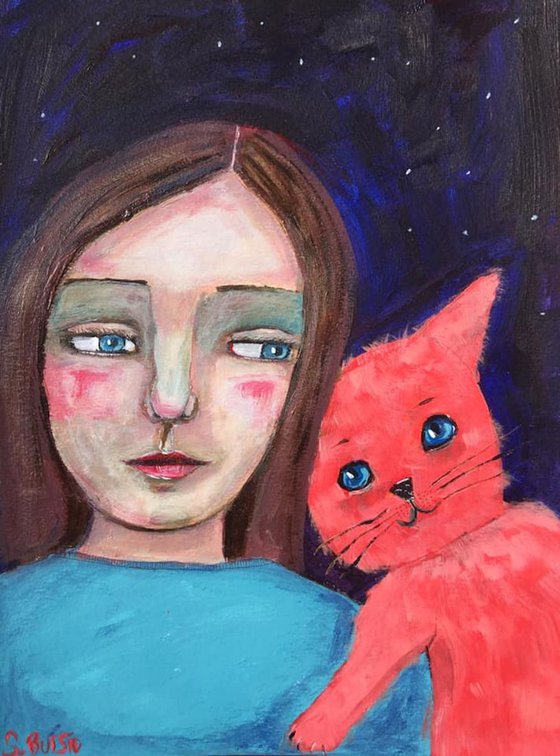 Cat Lady with pink cat