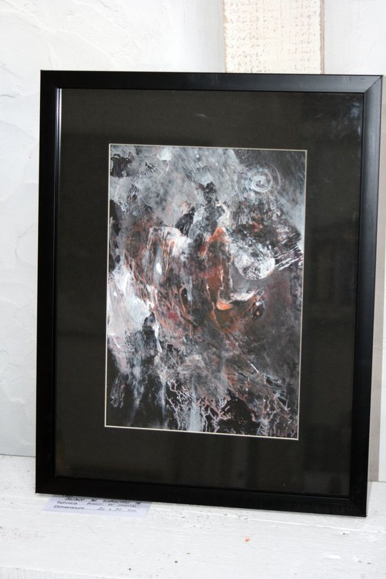 UNIQUE ONIRIC PAINTING SIGNED BY ROMANIAN MASTER OVIDIU KLOSKA - ABOUT COSMIC ENERGY / PERENITY/ LIGHT SIGNALS TERAIN ANCE STRAL LANSCAPE - DECALCOMANIA