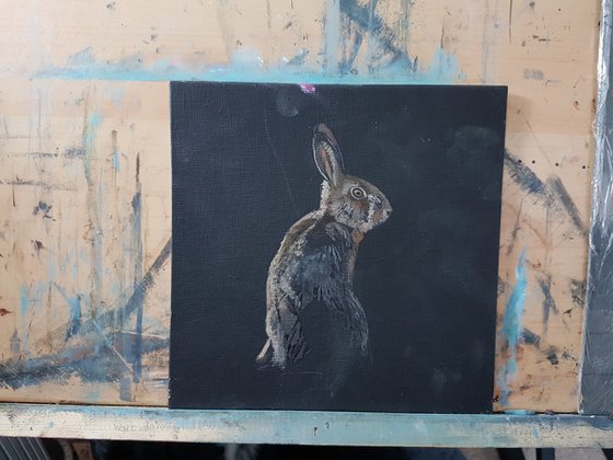 Rabbit Painting, Animal Artwork, Bunny, Nature Wall Decor Framed and Ready to Hang Oil Painting by Alex Jabore Active