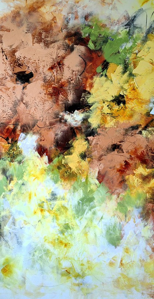 "Enchanted Blooms III" from "Colours of Summer" collection, XXL abstract flower painting by Vera Hoi