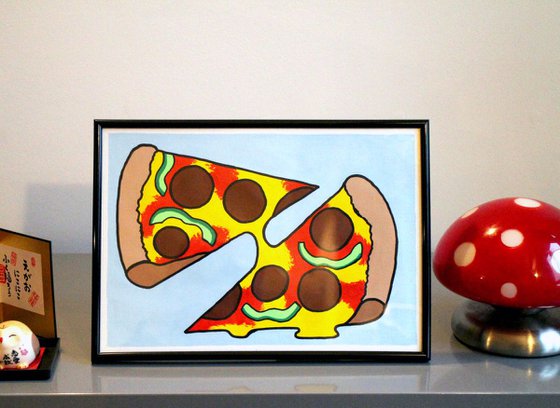 Two Slice Pizza Pop Art Painting On Paper