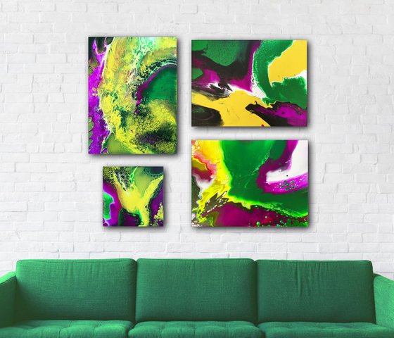 "Beautiful Invasion" - FREE USA SHIPPING - Original Quadriptych, Abstract PMS Acrylic Paintings Series - 42" x 36"