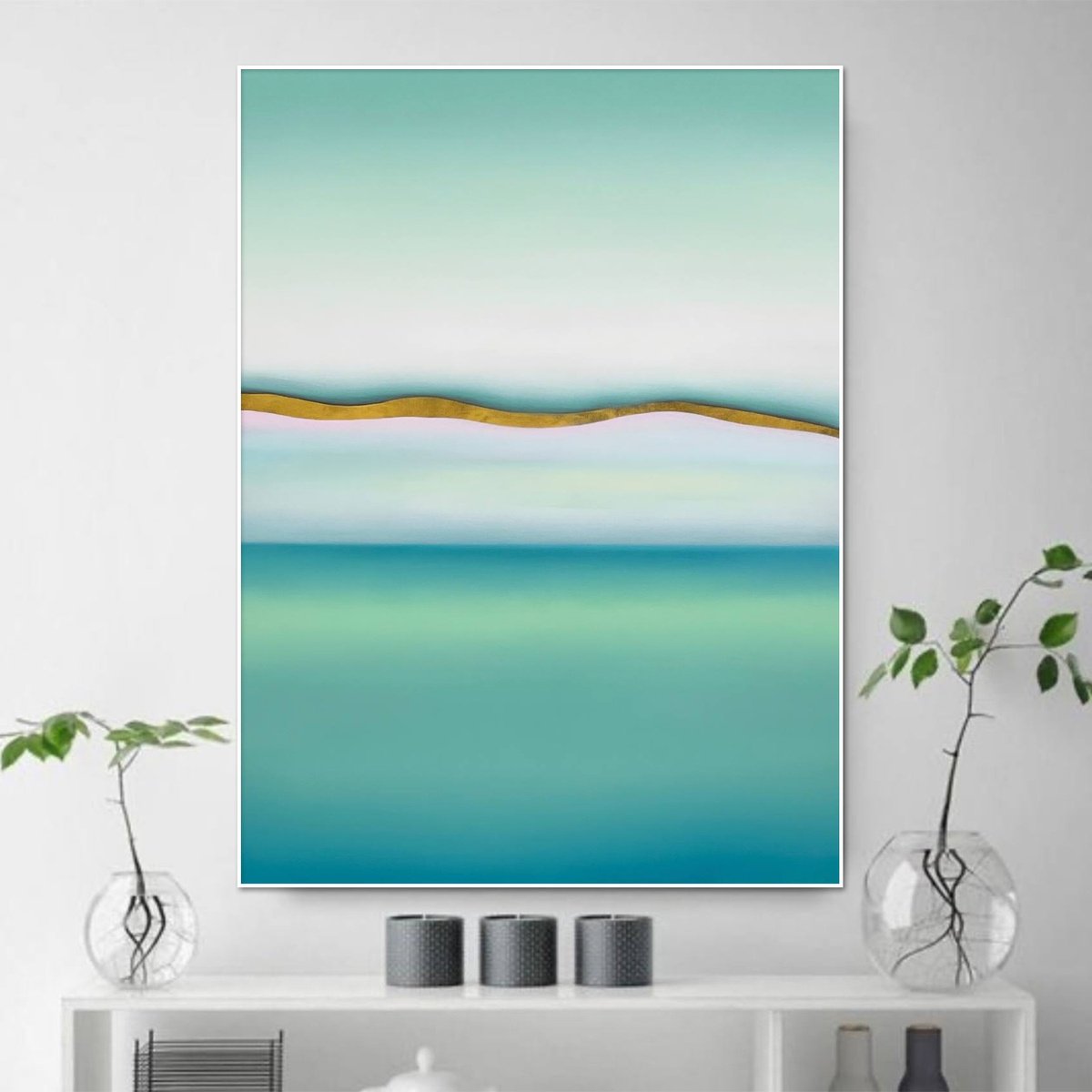 Surrealistic Landscape Oil Painting By Larissa Uvarova, 24 X 31", Green Seascape Painting, Original Artwork