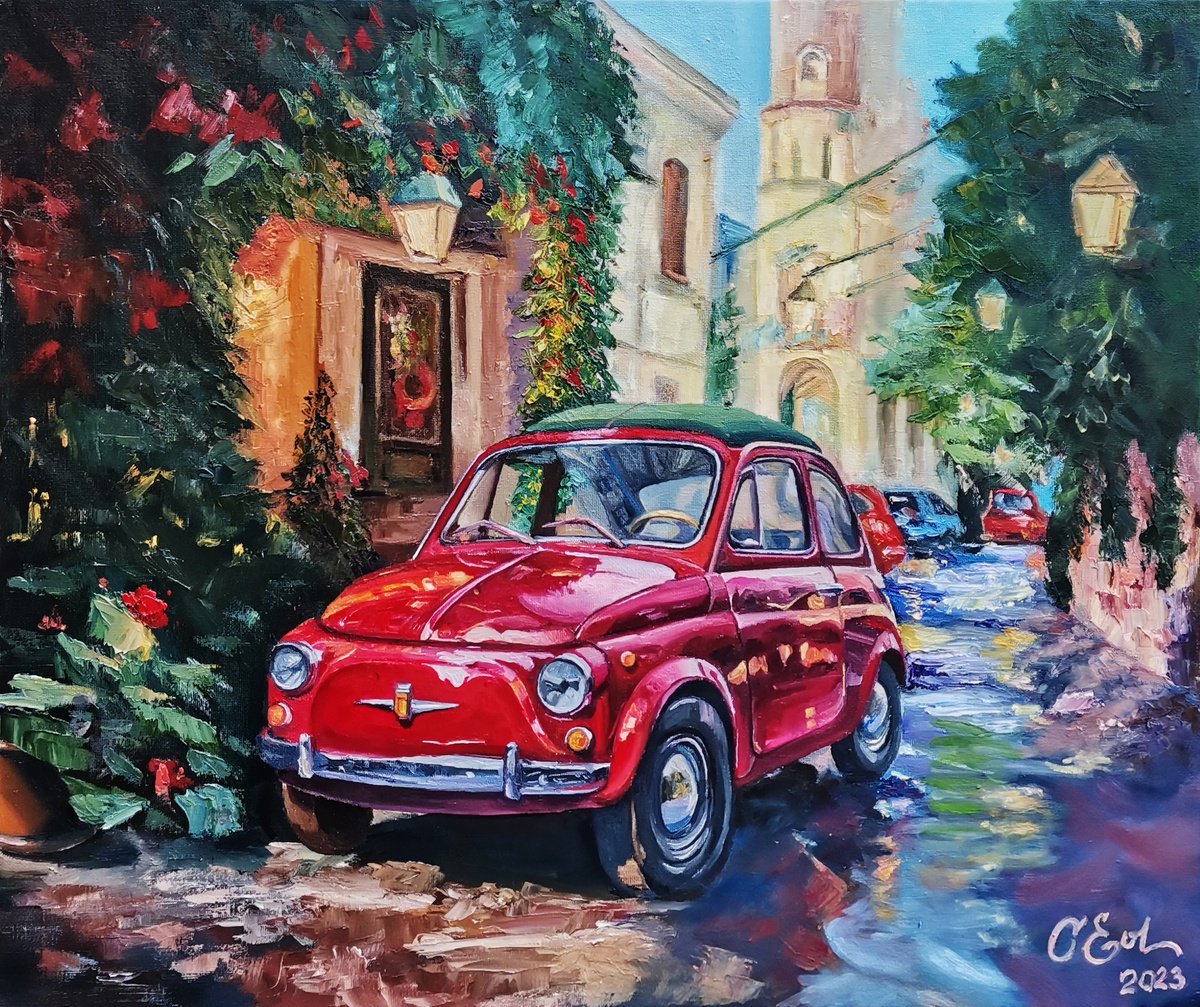 Fiat 500 In Christmas Palermo By Oksana Siciliana, 24 X 20, Artwork For Sale On Artfinder
