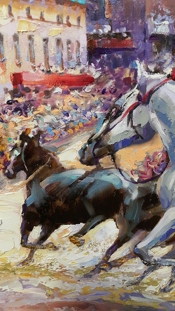 Palio di Siena - horse race, original oil painting
